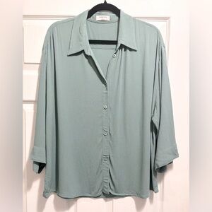 Aritzia Babaton Carrington Shirt 3/4 Sleeve Button Up Front Blouse Size Large